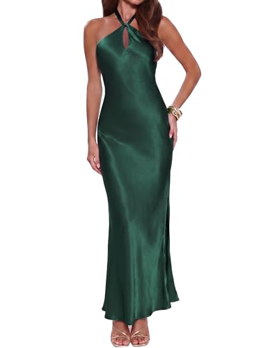Gmeitoey Satin Halter Maxi Dress for women Formal Bridesmaid Wedding Guest | Silk,Backless,Sleeveless,Slit,Elegant,Cocktail,Evening,DateNight,Vacation,Beach Wedding,Garden Wedding,Prom,Anniversary