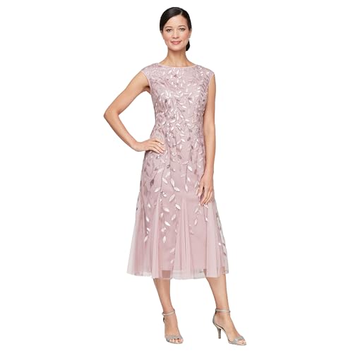Alex Evenings Women's Short Embroidered Cocktail Dress, Wedding Guest (Petite and Regular Sizes), Rose, 16P