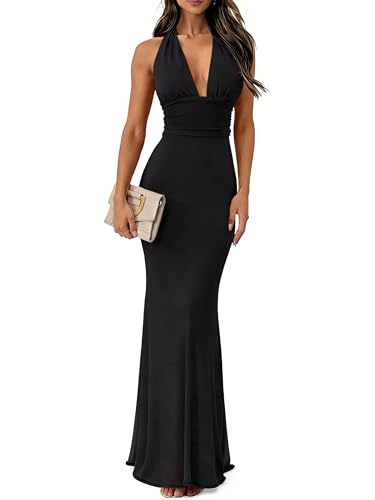 Prinbara Women Halter Wedding Guest Dresses Formal Cocktail Maxi Sexy Dress