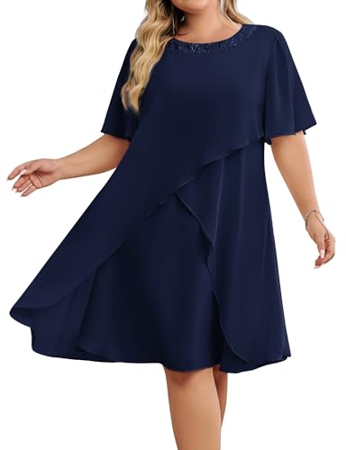 Hanna Nikole Plus Size Dresses for Wedding Guest A-Line Dress Elegant Dresses for Curvy Women Navy Blue 14 Plus