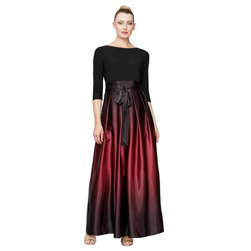 S.L. Fashions Women's Long Satin Mother of the Bride Dress with Pockets, Formal Party Gown, Fig Ombre, 14