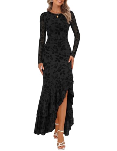 MEROKEETY Women's Fall Wedding Guest Cocktail Maxi Dresses, Black, XL