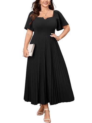 Women's Plus Size Wedding Guest Dress Summer Cocktail Pleated Maxi Dress