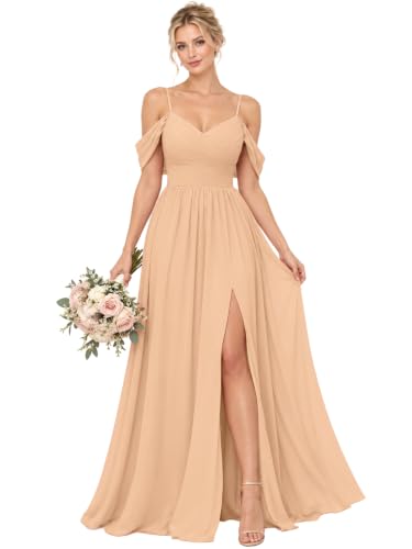 Plus Size Long Chiffon Peach Pink Bridesmaid Dresses for Women US18