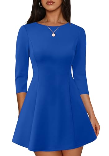 RUMIA Ladies Cocktail Dress Casual A-Line 3/4 Sleeve Mini Dress RoyalBlue L | Boat Neck, A-line Silhouette, Hides the Tummy, Perfect Little Black Dress, Business Casual, Date Nights, Weddings, Funerals