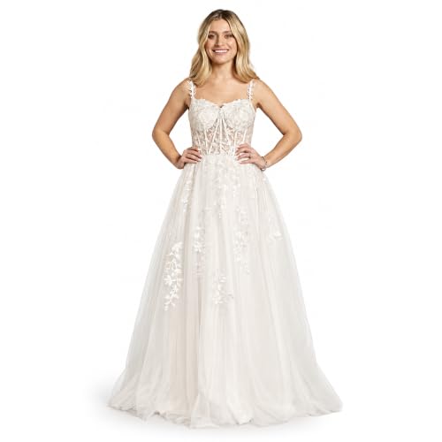 David's Bridal Lace Applique and Tulle Illusion Corset Ball Gown, Size 6