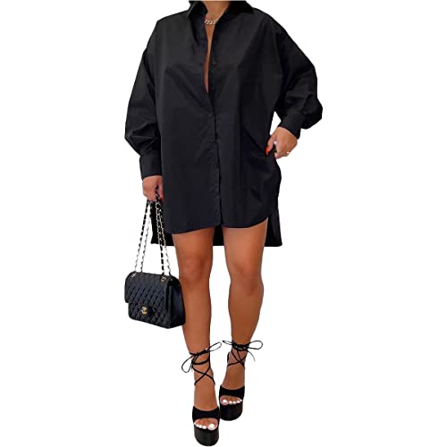 Shirt Dresses for Women Sexy Button Down Blouses Tops Summer Casual Long Sleeve Collar Shirt Dress