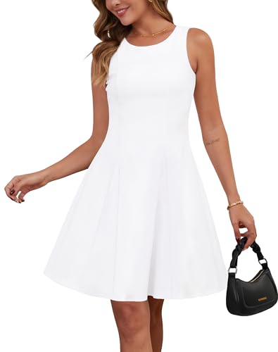 Annebouti Summer Fall Wedding Guest Dresses for Women 2026 Elegant Classy A-Line Cocktail Graduation Semi Formal Funeral Church Work Outfits Short Tank MIni Dress White L