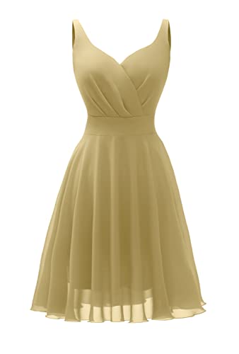 Dressever V-Neck Cocktail Dress Chiffon Sundress Champagne 3XL