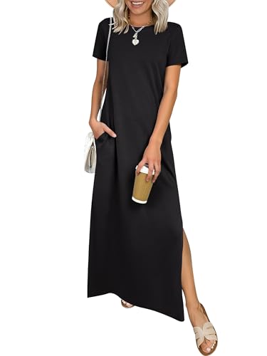 ANRABESS Womens Summer Maxi Dresses Wrinkle Free with Pockets Black