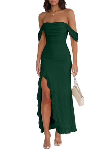Caracilia Wedding Guest Dresses for Women Off Shoulder Bodycon Maxi Dress