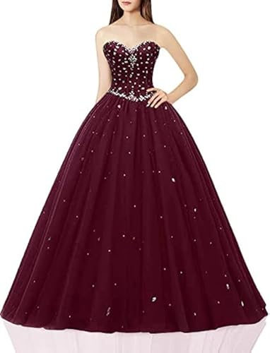 Likedpage Women's Sweetheart Ball Gown Tulle Quinceanera Dresses Prom Dress (US16W, Dark Burgundy) … …