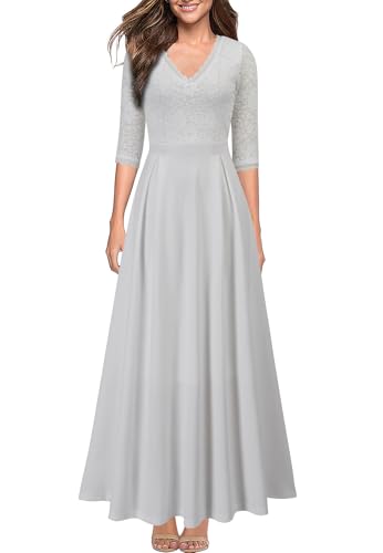 REPHYLLIS Women's Elegant Lace Formal Bridesmaid Wedding Evening Dress XL White