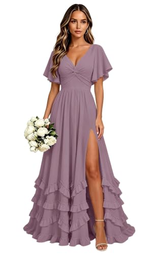 Plus Size Bridesmaid Dresses for Women Chiffon Formal Evening Party Gown Wisteria-18W
