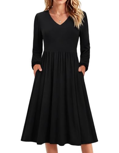 Zeagoo Maxi Dresses Casual Vacation Black Long Sleeve A Line Ladies