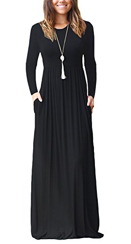 GRECERELLE Maxi Long Dress for Women Empire Waist Fall Casual Dresses | With Pockets,Versatile Year Round Long Dress for Spring, Fall, Winter, Long Sleeve Dresses for Church & Daily