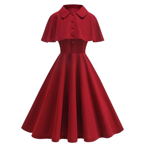 1950s Vintage Cocktail Dresses for Women Wedding Guest Church Modest Party Prom Dress with Shrug Peter Pan Collar Retro 50s Style Dresses for Women Formal Dance Homecoming Rockabilly Dress Red L