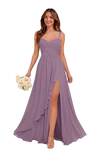 EBAKUS Wisteria Spaghetti Straps Ruffle Bridesmaid Dresses Cheap A Line Ruched Prom Dress Pleated Chiffon Party Dress Size 8