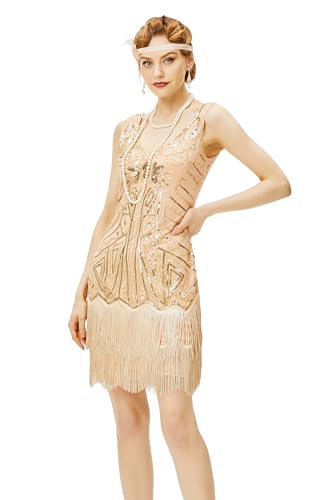 BABEYOND Women's Flapper Dresses 1920s V Neck Beaded Fringed Great Gatsby Dress