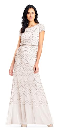 Adrianna Papell Women's Short Sleeve Blouson Beaded Gown, Blush/Gold, 6