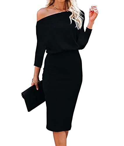 Ezbelle Off The Shoulder Dresses Formal Women Batwing 3/4 Sleeve Hips Wrap