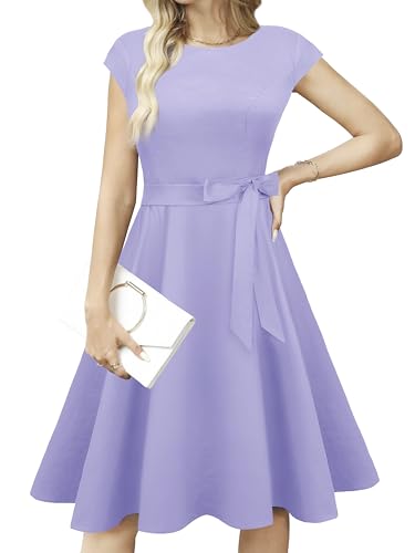 tagunop Womens Cocktail Dress Boatneck Vintage 1950s Dress Lavender XXL
