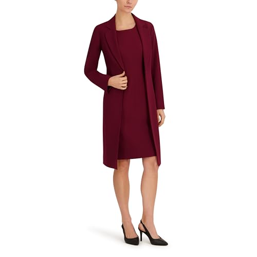 Le Suit Petite Long Duster Coat & Sheath Dress, 2pc Set Bordeaux