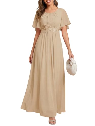 Ever-Pretty Women's Applique Chiffon Formal Wedding Guest Dresses Champagne