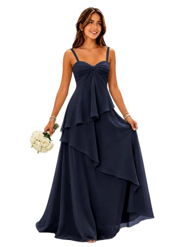 Women's Chiffon Navy Blue Bridesmaid Dresses Sweetheart Neck Dress US6