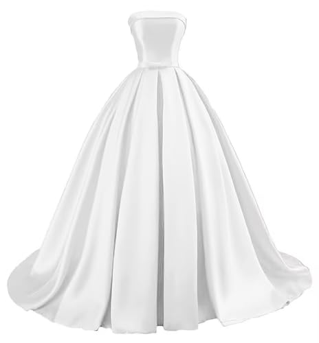 TWO ODS Strapless Satin White Prom Ball Dresses Long A-line Lace Up