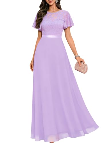 DRESSTELLS Formal Wedding Guest Bridesmaid Dress, Cocktail Party Evening Gowns Lavender XL