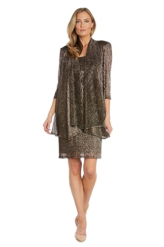 R&M Richards Women's Metallic Sheath Dress W/Matching Draped Chiffon Jacket - 2-Piece Outfit for Weddings & Parties