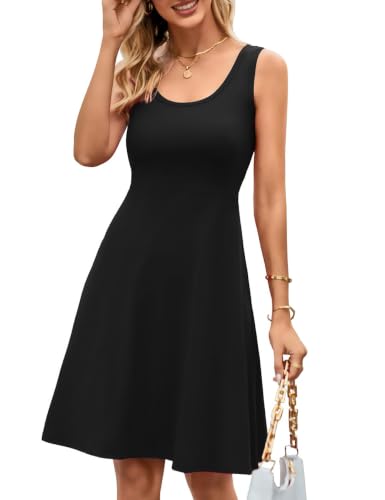 Herou Summer Casual Dress for Women Skater Sleeveless Dress Black Small