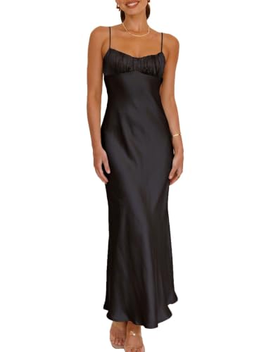 Realtix Satin Spaghetti Strap Backless Midi Dress Cocktail Wedding Guest