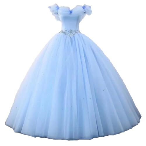 LEJY Women's Ball Gown Cinderella Off Shoulder Quinceanera Prom Gown Wedding Dress Baby Blue 10