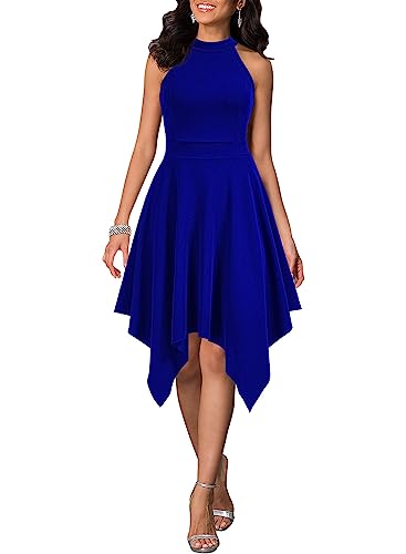 WOOSEA Women's Sleeveless Halter Neck Formal Dress Hem Asymmetrical A Line Party Cocktail Dress Royal Blue