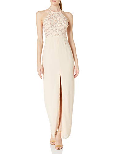 Aidan by Aidan Mattox Women's Halter Beaded Gown Dress, Blush, 2