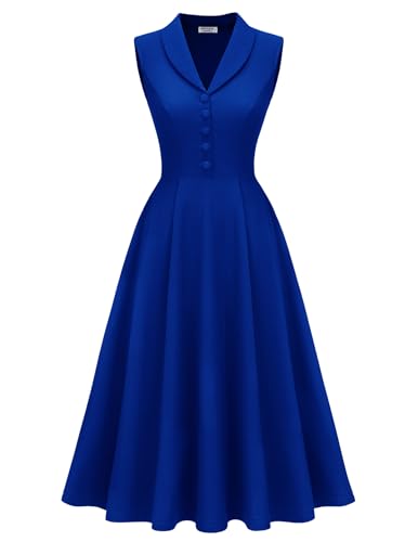 Vintage 1950s Cocktail Midi Dresses for Women Business Casual RoyalBlue XL