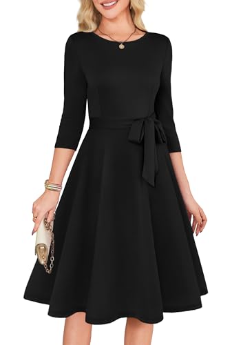 RUMIA Dresses for Women 2026 Elegant 3/4 Sleeve Church Dress Black M