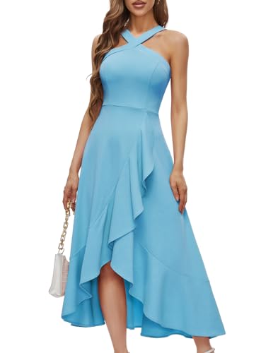 Bbonlinedress Women Blue Cocktail Maxi Prom Wedding Guest Formal Hi Low Summer Beach Homecoming Teens Dress Blue M