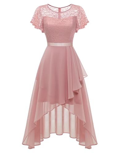 Wedtrend Pink Women's Cocktail Dresses Flutter Sleeves Fall Bridesmaid Dresses, 2025 Modest Homecoming Dress High Low Dress for Wedding Guest WT0303Blush2XL