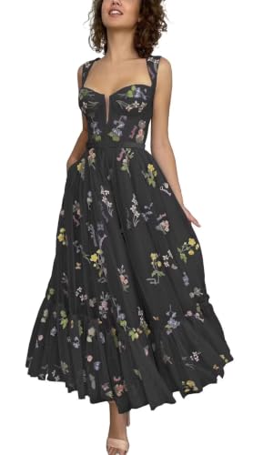 Basgute Flower Embroidery Tulle Prom Dresses for Women 2026 Black