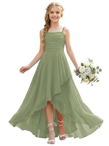 camftbo Chiffon Ruched Junior Bridesmaid Dresses for Girls 18 Dusty Sage