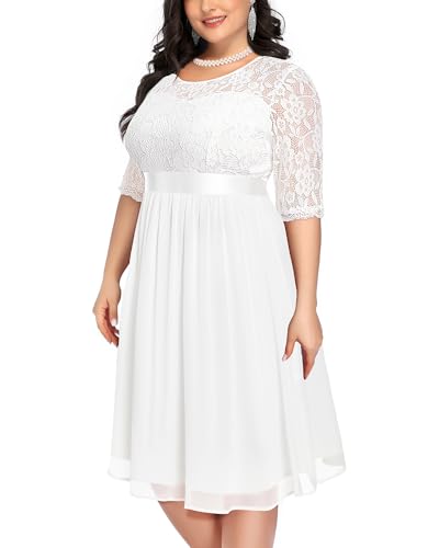 Plus Size White Dress Women Short Wedding Bride Bridal Shower Graduation Lace Semi-Formal Ivory Reception Flowy Dresses