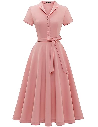 Wedtrend Women Vintage Casual Dress Midi Tea Length Retro Dress Blush 2XL