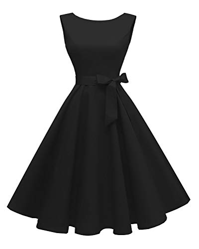 Hanpceirs Sleeveless Vintage 1950s Cocktail Dress Black XS