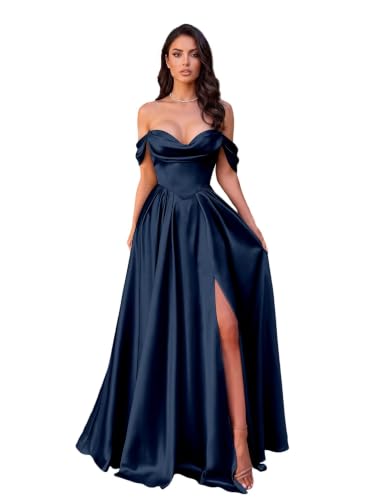 Satin Corset Pron Dresses Long A-Line Prom Dress Maxi Evening Gowns | Glossy Soft Satin, Sweetheart Neck, Off Shoulder Corset Prom Dress, A-line, Floor length, Women's Formal Dress, Guest Dress