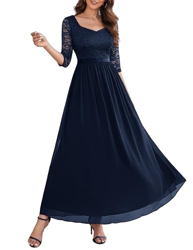 Wedtrend Women's Cocktail Dress Mother of the Bride Dress Floor Length Wedding Guest Dress Formal Long Sleeve Dresses for Special Occation WT0312NavyS