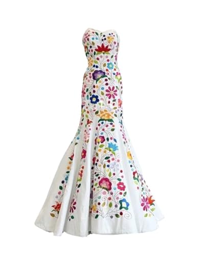 Strapless Hand Embroidery Mexican Wedding Dresses for Bride Corset Top Special Occasion Dress Womens White 0