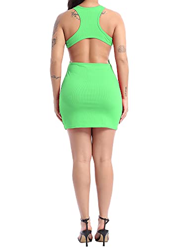 XUNZOO Women Sexy Rackerback Tank Dress Bodycon Short Mini Ribbed Slim Fit Dresses Sports Fitness Workout Gym Green S